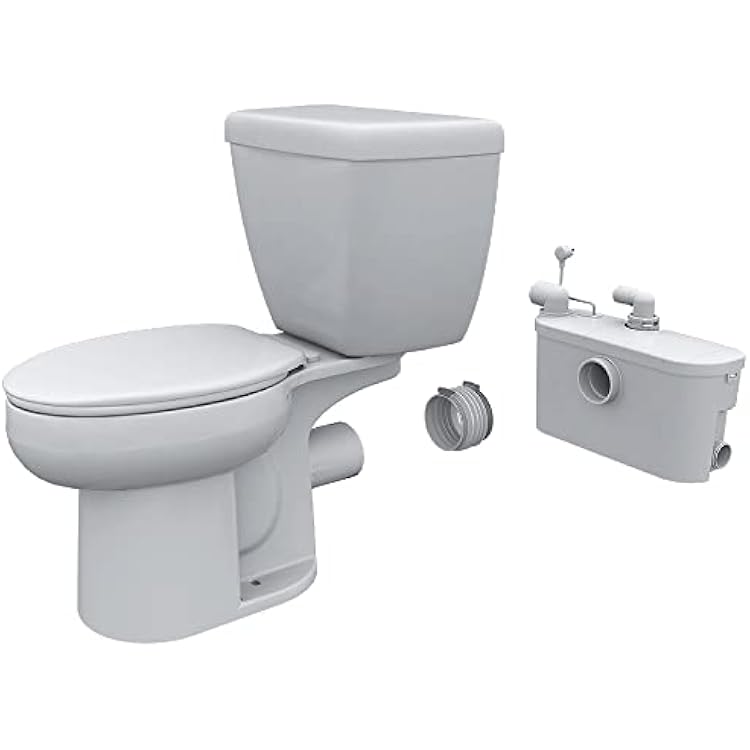 Zoeller Qwik Jon Choice Upflush Sewage Macerator Toilet System with ADA-Compliant Elongated Bowl with Decorative Tank