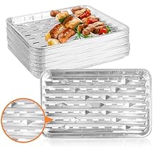 40 Pack Disposable Broiler Pans with Holes, 13.4 x 9 x 0.7 inch Aluminum Foil Grill Pans for Oven, Baking, BBQ, Takeout, Meal Prep