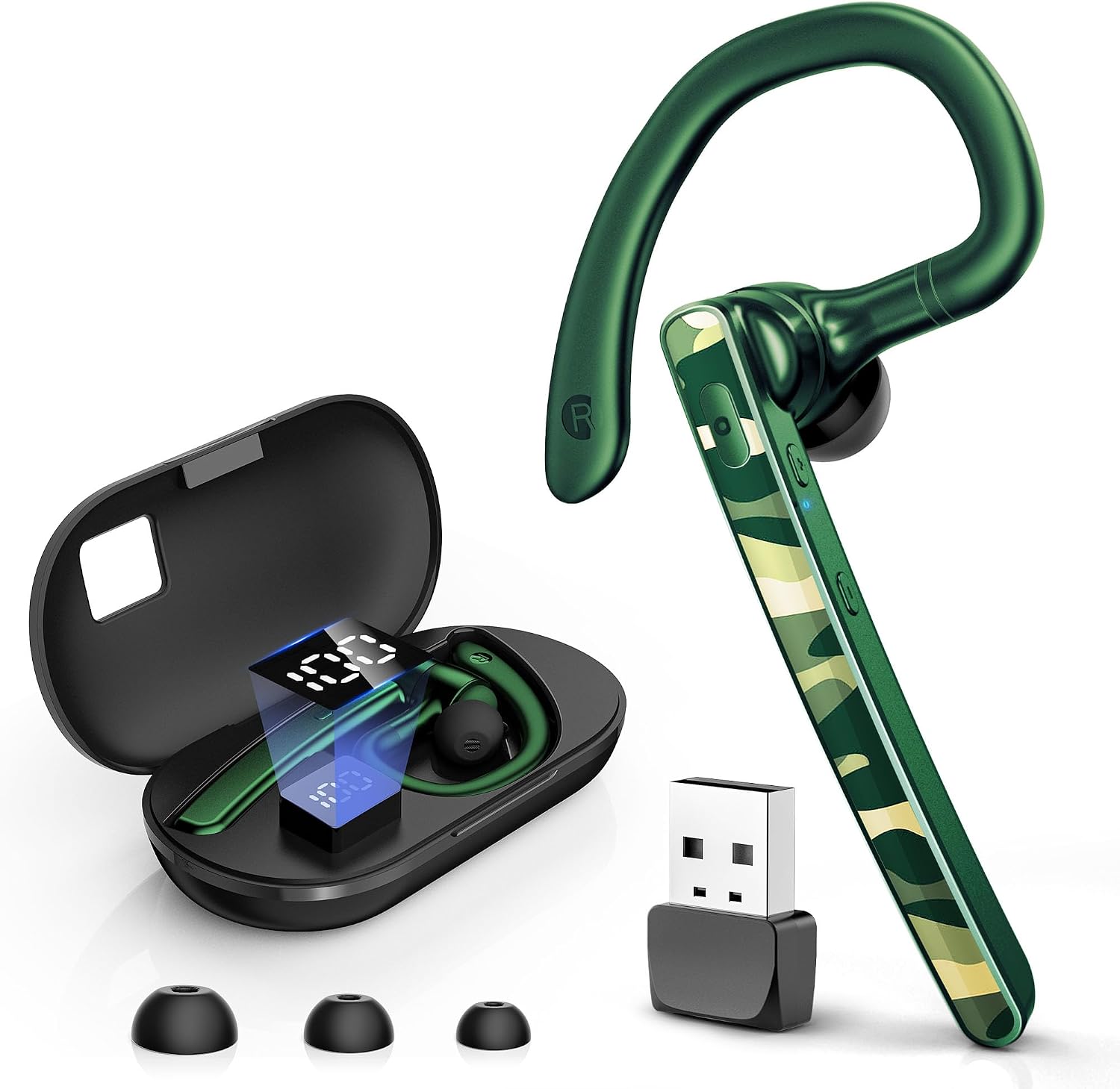 Bluetooth Headset V5.3, Wireless Bluetooth Earpiece with 600mAh Charging Case, 110H Playtime, Hands Free Headset for Cell Phone and Computer with Built-in Microphone for Work Trucker Office